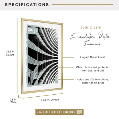 Foundation Poster Frame Traditional Brass, Vertical & Horizontal Wall Hanging Large Picture Frame for Photos, Posters & Art Prints