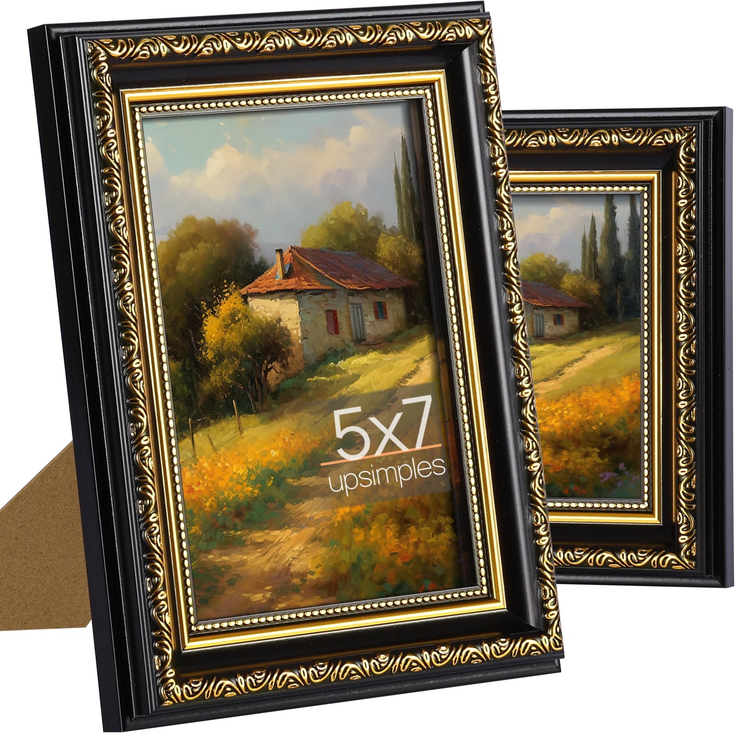 Picture Frame with Real Glass, 2 Pack Ornate Vintage Picture Frames for Wall or Tabletop Display