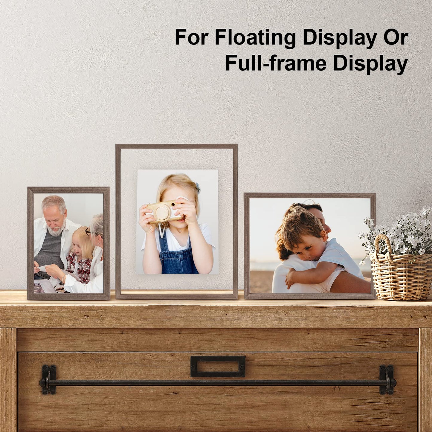 Floating Frames Set of 2, Double Glass Picture Frame, Made of Solid Wood Display Any Size Photo up to 11x14, Wall Mount or Tabletop Standing