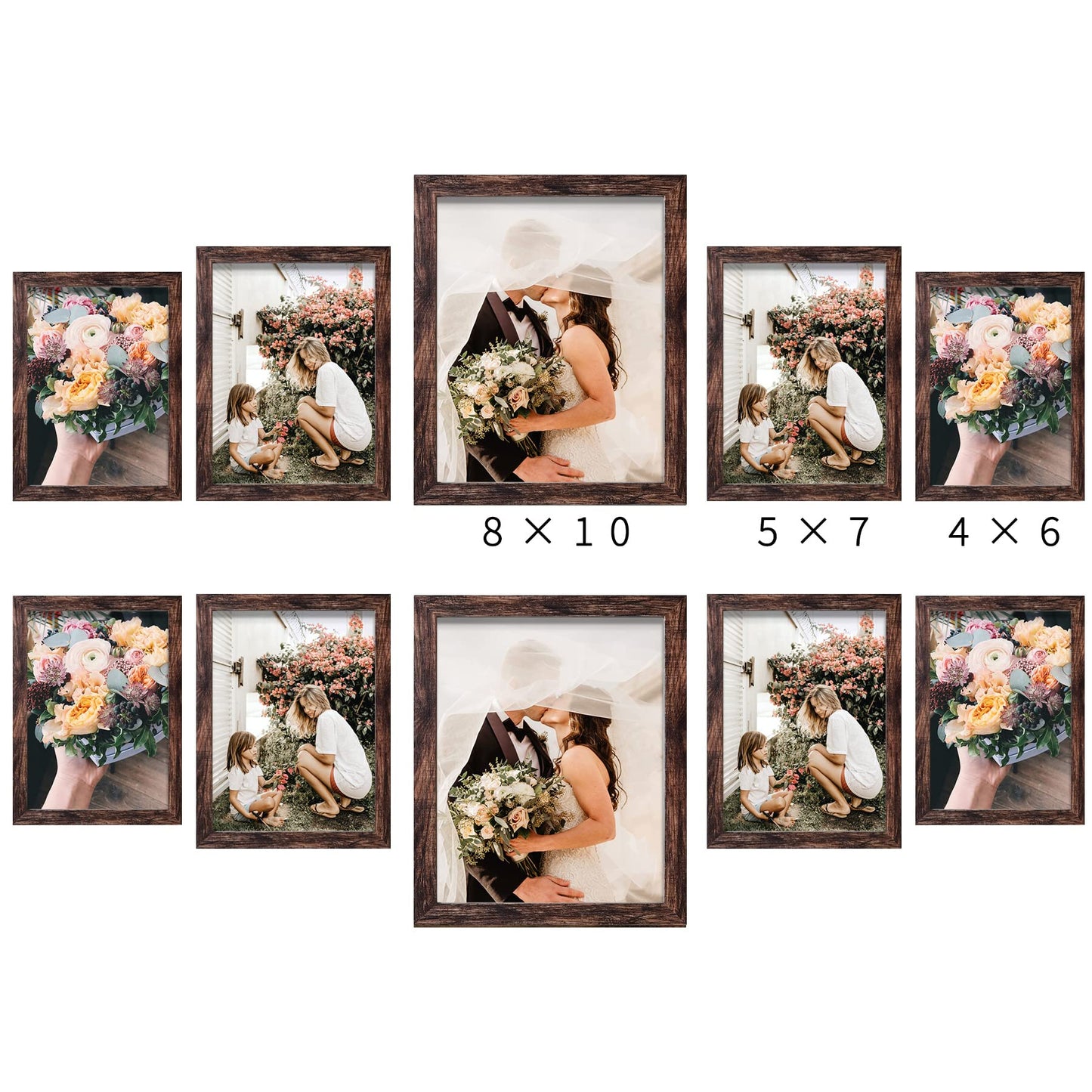 Picture Frame Set 10-Pack, Gallery Wall Frame Collage with 8x10 5x7 4x6 Frames in 3 Different Finishes