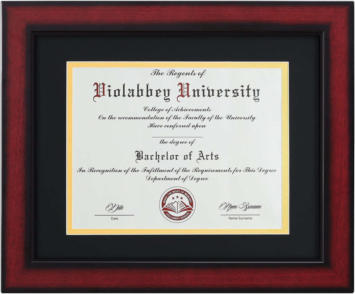 11x14 Diploma Frame with Double Mat for 8.5x11 Documents & Certificates, Smooth Cherry Wood Grain Finish, Wall Mounting & Tabletop Display, Tempered Glass