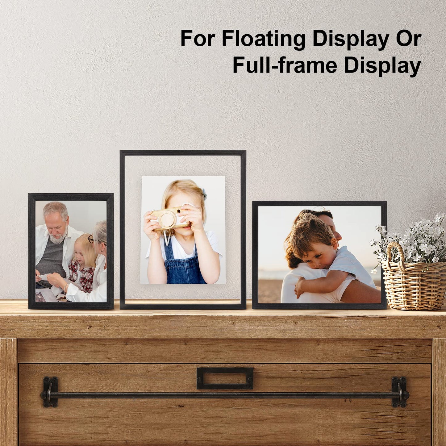 Floating Frames Set of 2, Double Glass Picture Frame, Made of Solid Wood Display Any Size Photo up to 11x14, Wall Mount or Tabletop Standing