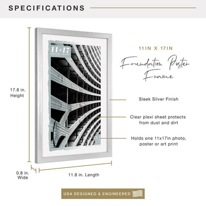 Foundation Poster Frame Traditional Brass, Vertical & Horizontal Wall Hanging Large Picture Frame for Photos, Posters & Art Prints