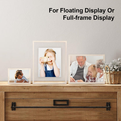 Floating Frames Set of 2, Double Glass Picture Frame, Made of Solid Wood Display Any Size Photo up to 11x14, Wall Mount or Tabletop Standing