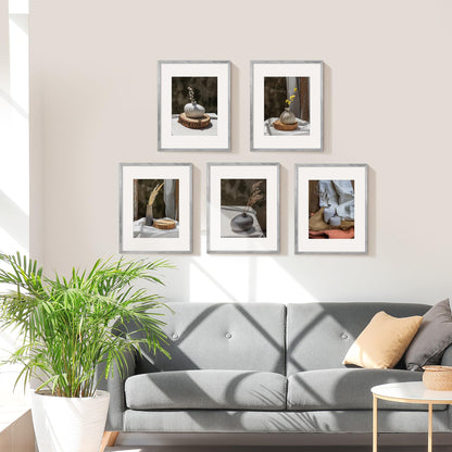 Picture Frame Set of 5, Display Pictures with Mat Without Mat, Wall Gallery Photo Frames