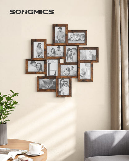 4x6 Collage Picture Frames, 12-Pack Picture Frames Collage for Wall Decor, Rustic Brown Photo Collage Frame, Multi Picture Frame Set with Glass Front, Assembly Required