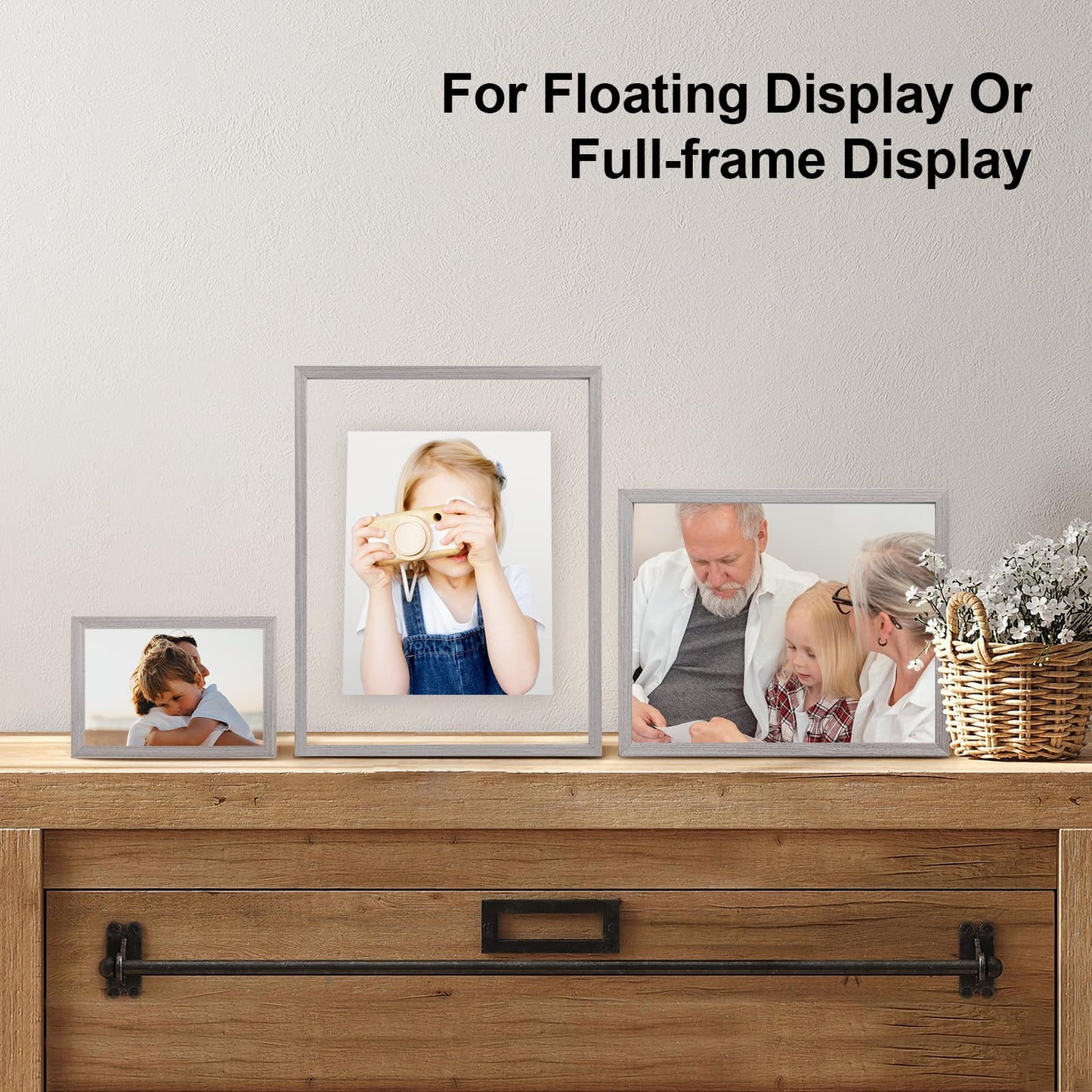 Floating Frames Set of 2, Double Glass Picture Frame, Made of Solid Wood Display Any Size Photo up to 11x14, Wall Mount or Tabletop Standing