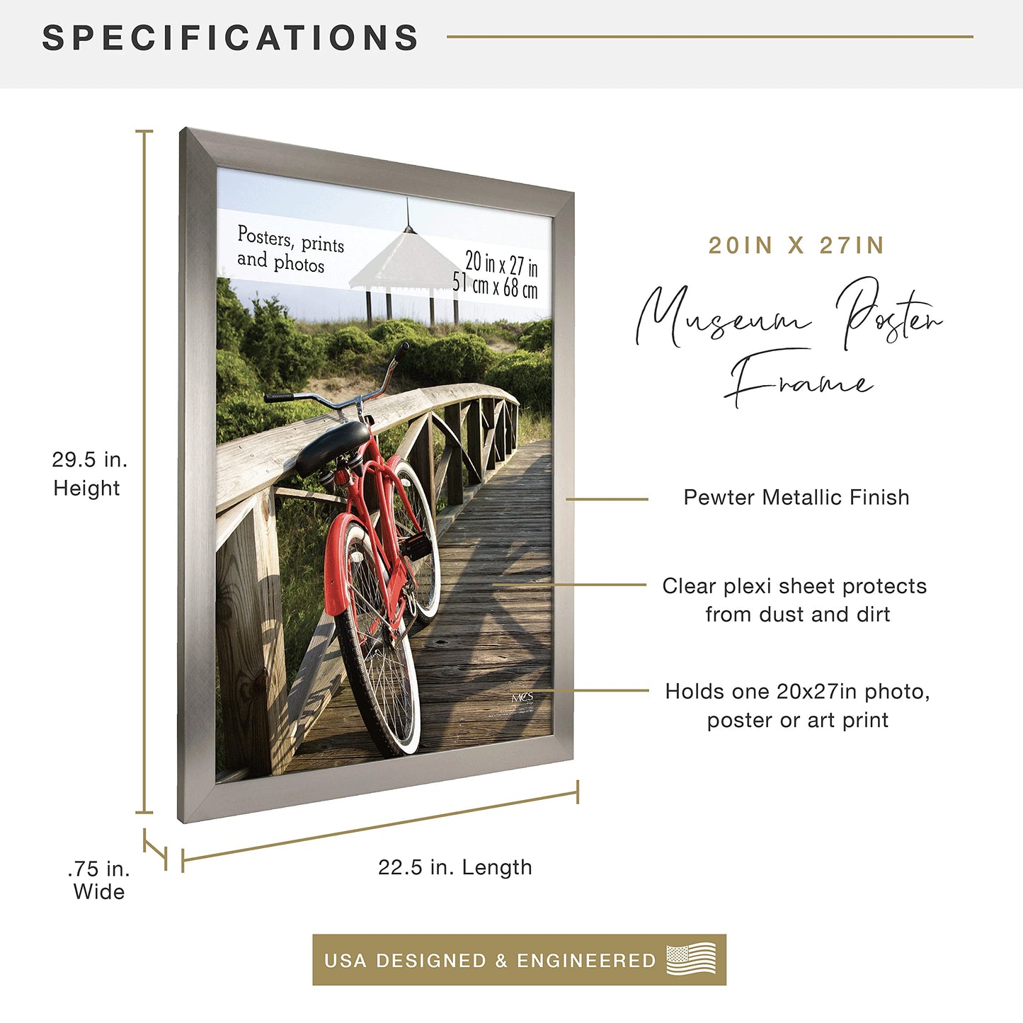 Museum Poster Frame Medium Oak, Vertical & Horizontal Wall Hanging Large Picture Frame for Photos, Posters & Art Prints