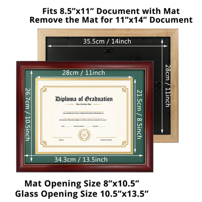 11x14 Diploma Frame 15x18 Certificate without Mat, Solid Wood & UV Protection Acrylic, Cherry Finish