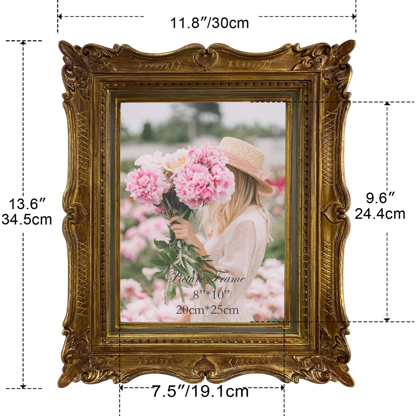 Vintage Bronze Gold Picture Frame, Ornate Antique Picture Frame for Wedding, Retro Photo Frame Displays Horizontally or Vertically On Tabletop