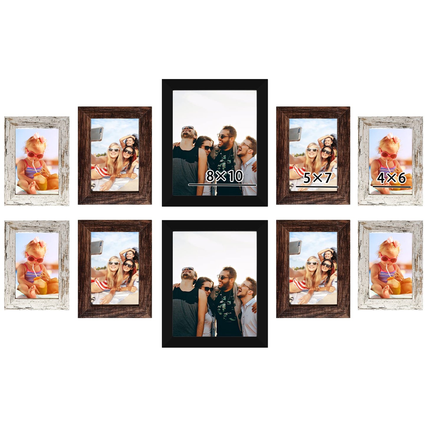 Picture Frame Set 10-Pack, Gallery Wall Frame Collage with 8x10 5x7 4x6 Frames in 3 Different Finishes