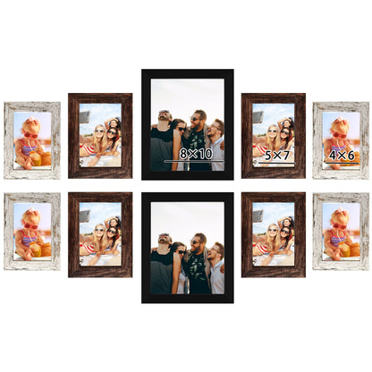 Picture Frame Set 10-Pack, Gallery Wall Frame Collage with 8x10 5x7 4x6 Frames in 3 Different Finishes