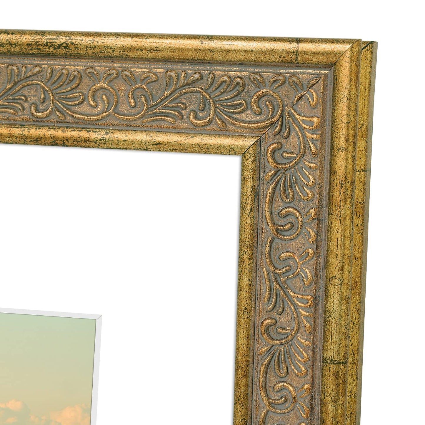 Ornate Finish Vintage Photo Frame with White Mat & Real Glass