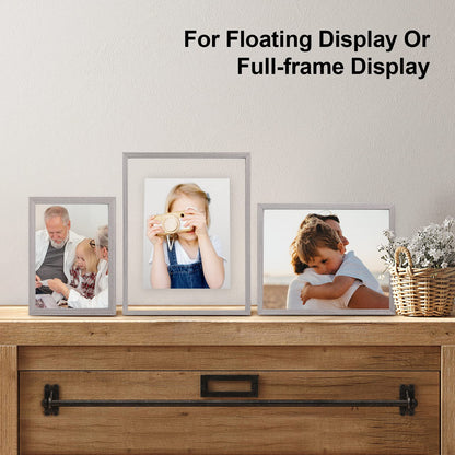 Floating Frames Set of 2, Double Glass Picture Frame, Made of Solid Wood Display Any Size Photo up to 11x14, Wall Mount or Tabletop Standing