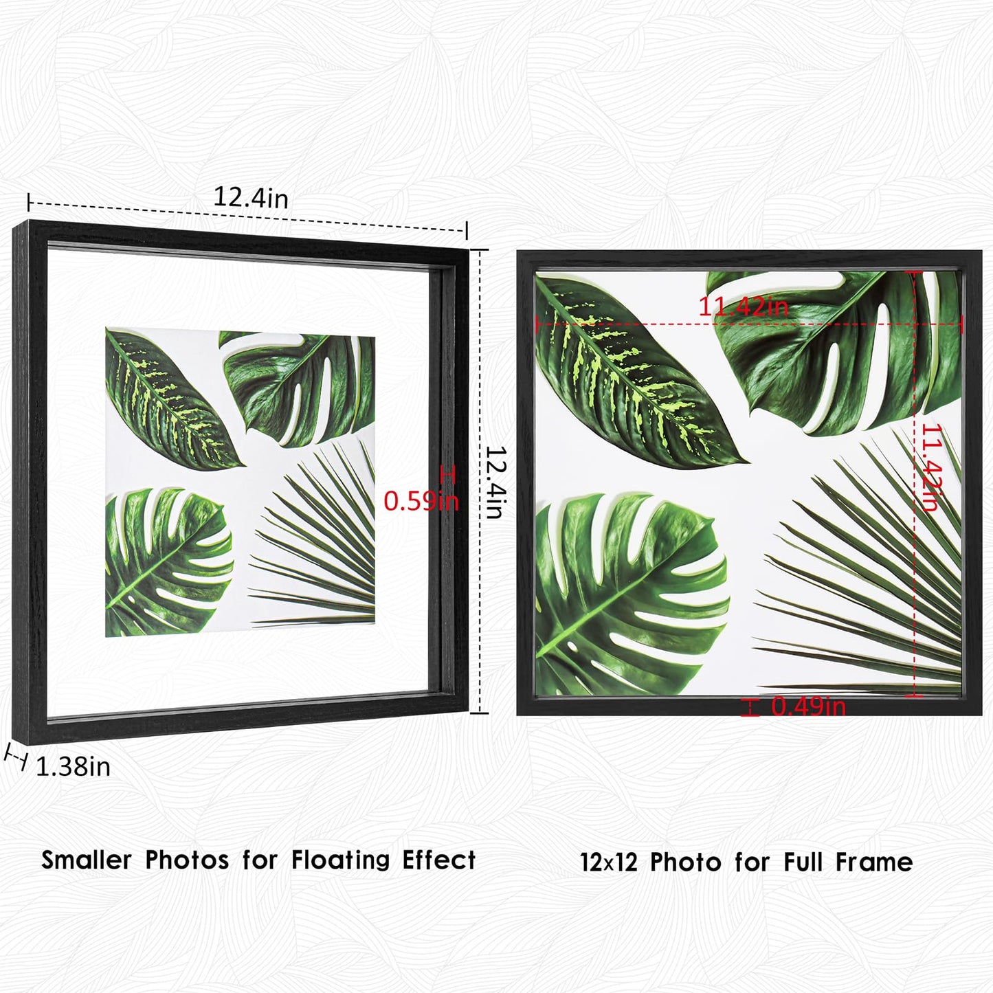 Floating Frame Set of 2, Double Glass Rustic Photo Frame for Wall Hanging or Tabletop, Display 4x6 or 3x5 Photo for Floating Effect