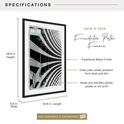 Foundation Poster Frame Traditional Brass, Vertical & Horizontal Wall Hanging Large Picture Frame for Photos, Posters & Art Prints