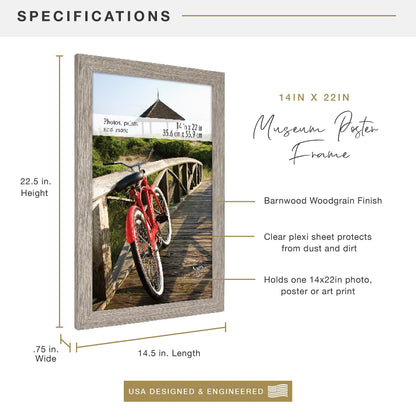 Museum Poster Frame Medium Oak, Vertical & Horizontal Wall Hanging Large Picture Frame for Photos, Posters & Art Prints