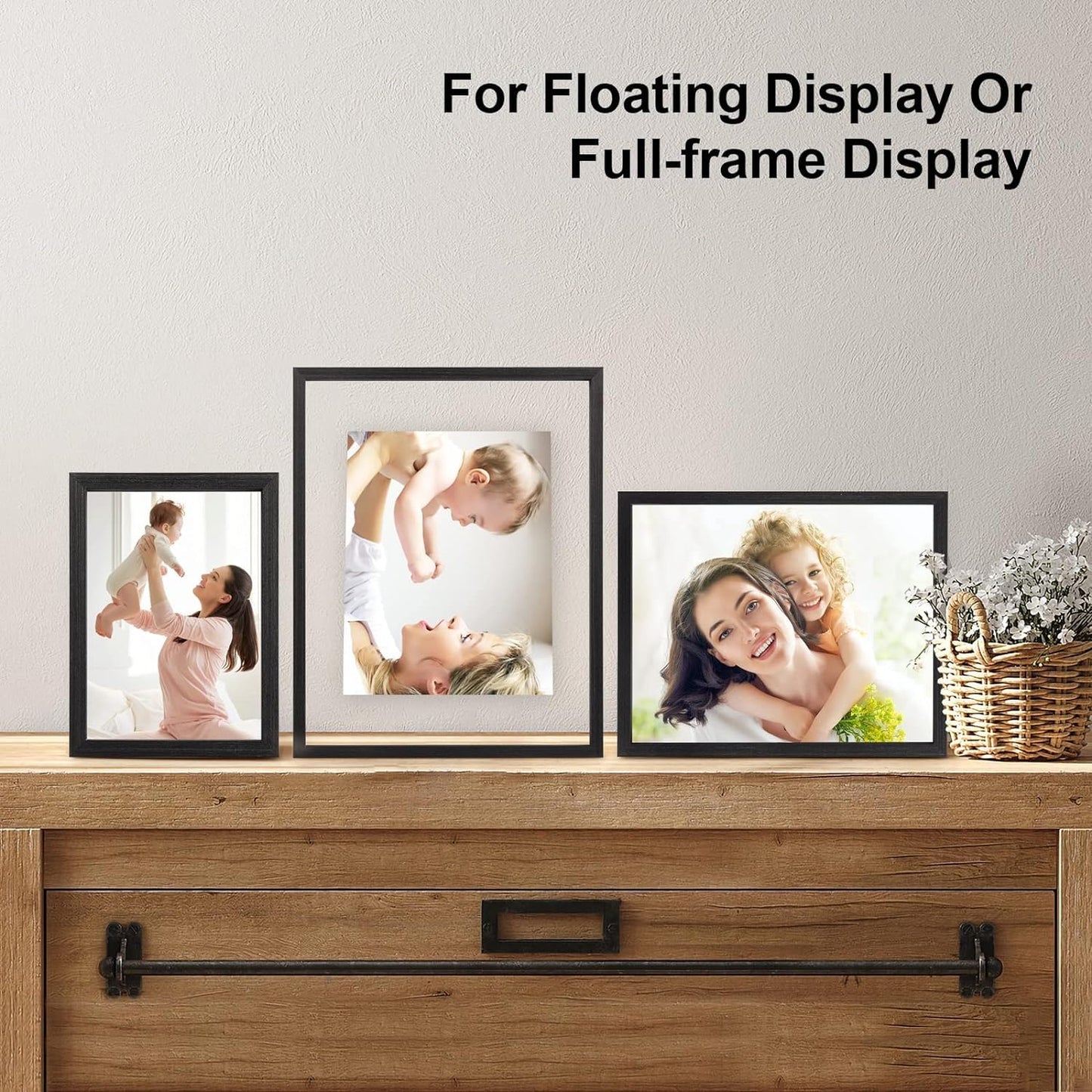 Floating Frames Set of 2, Double Glass Picture Frame, Made of Solid Wood Display Any Size Photo up to 11x14, Wall Mount or Tabletop Standing