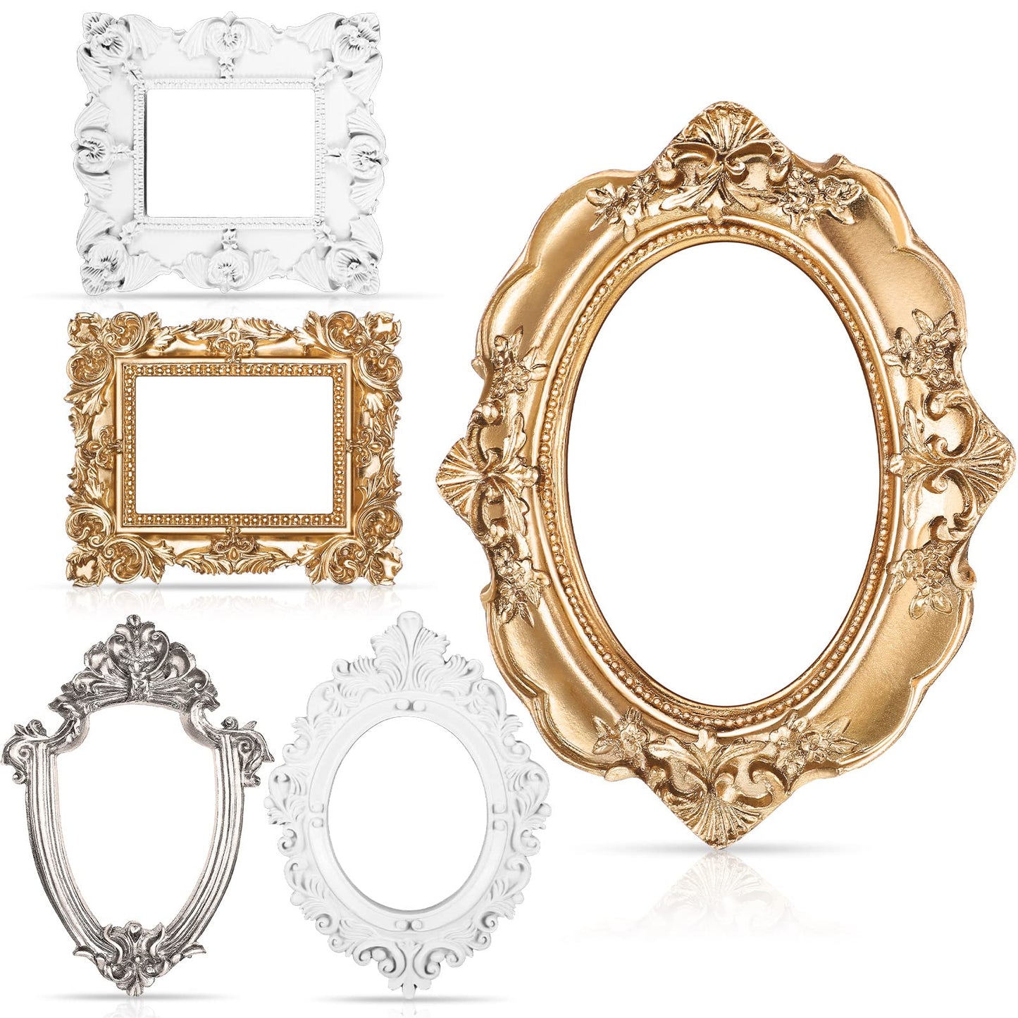 5 Pieces Vintage Resin Picture Frame Antique Photo Frames, Jewelry Display Frame DIY NO GLASS or BACKING