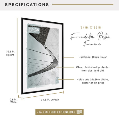 Foundation Poster Frame Traditional Brass, Vertical & Horizontal Wall Hanging Large Picture Frame for Photos, Posters & Art Prints