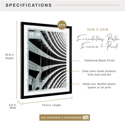 Foundation Poster Frame Traditional Brass, Vertical & Horizontal Wall Hanging Large Picture Frame for Photos, Posters & Art Prints