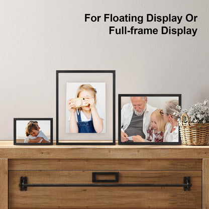 Floating Frames Set of 2, Double Glass Picture Frame, Made of Solid Wood Display Any Size Photo up to 11x14, Wall Mount or Tabletop Standing