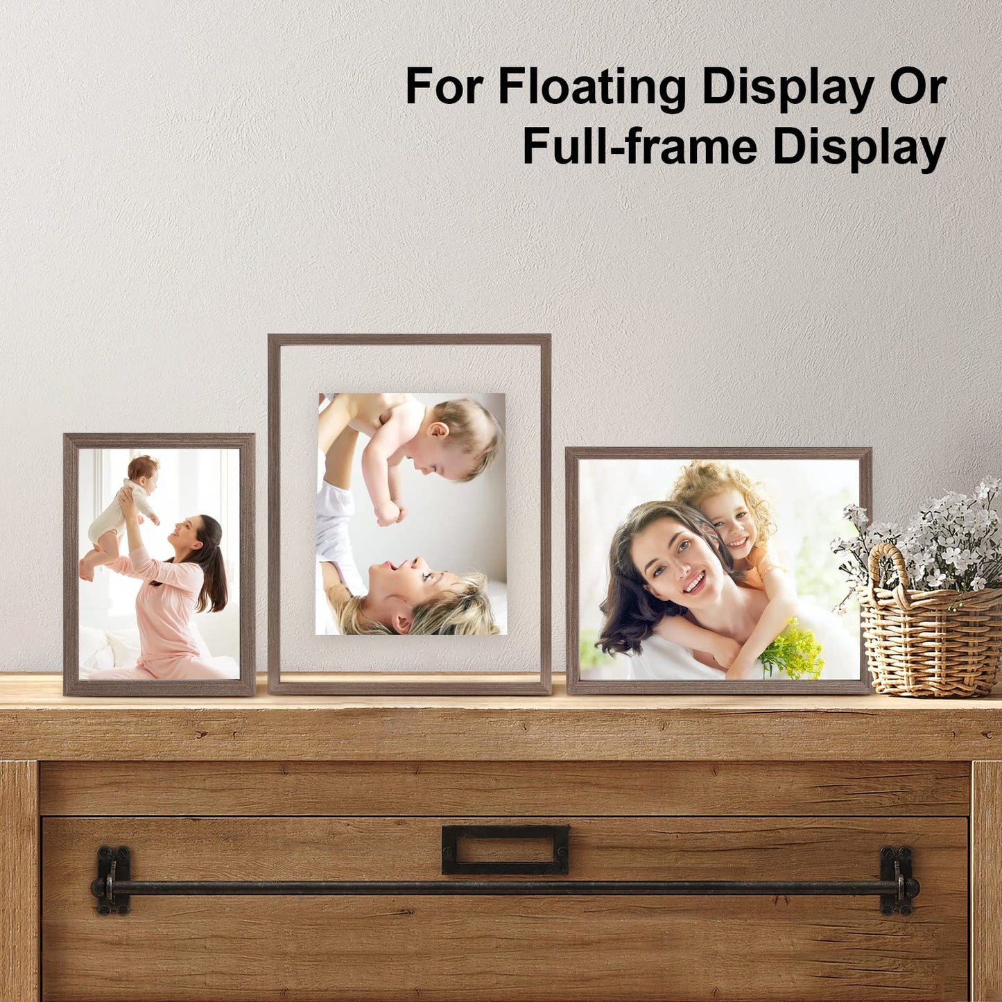 Floating Frames Set of 2, Double Glass Picture Frame, Made of Solid Wood Display Any Size Photo up to 11x14, Wall Mount or Tabletop Standing