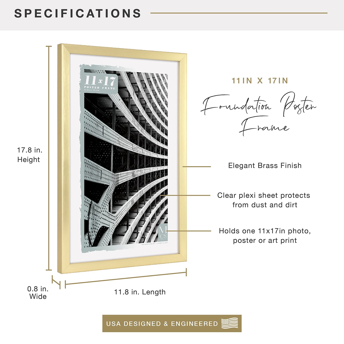 Foundation Poster Frame Traditional Brass, Vertical & Horizontal Wall Hanging Large Picture Frame for Photos, Posters & Art Prints