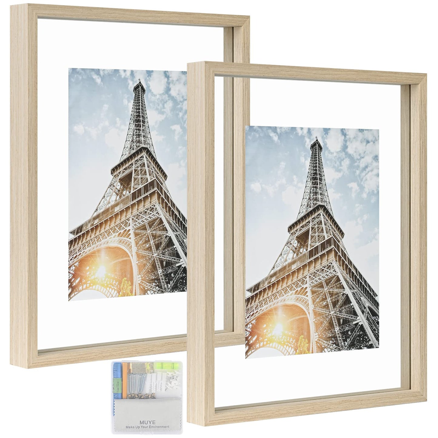 Floating Frame Set of 2, Double Glass Rustic Photo Frame for Wall Hanging or Tabletop, Display 4x6 or 3x5 Photo for Floating Effect