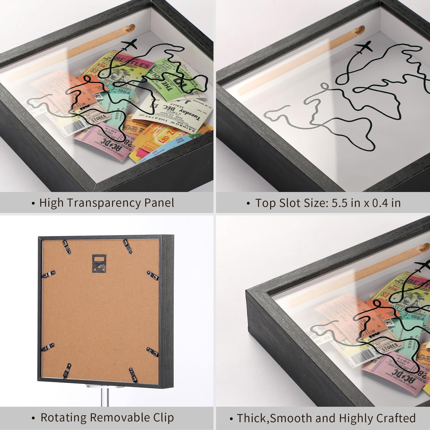 Travel Adventure Archive Shadow Box For Memories, & Concert Travel Ticket Stub Top Loading Shadow Keepsake Box With Slot On Top