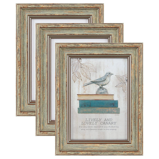 3 Pack Picture Frames Farmhouse Rustic Vintage Distressed Wood Grain Photo Frame with Tempered Glass for Table Top Display and Wall Hanging