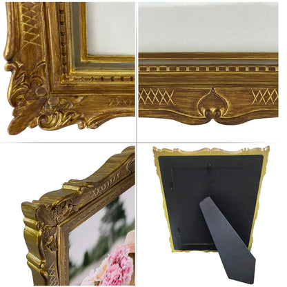 Vintage Bronze Gold Picture Frame, Ornate Antique Picture Frame for Wedding, Retro Photo Frame Displays Horizontally or Vertically On Tabletop