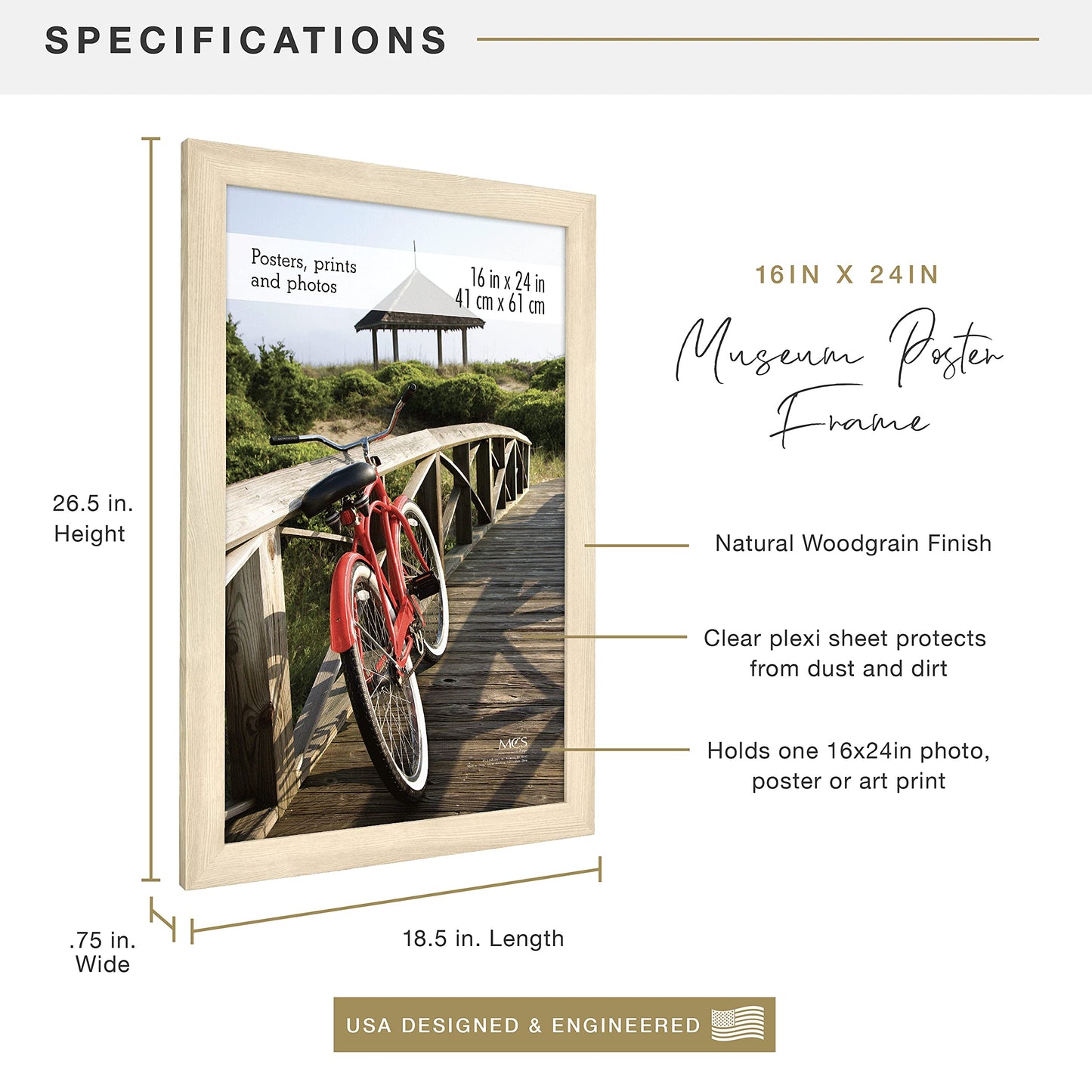 Museum Poster Frame Medium Oak, Vertical & Horizontal Wall Hanging Large Picture Frame for Photos, Posters & Art Prints