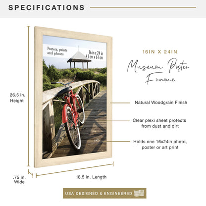 Museum Poster Frame Medium Oak, Vertical & Horizontal Wall Hanging Large Picture Frame for Photos, Posters & Art Prints