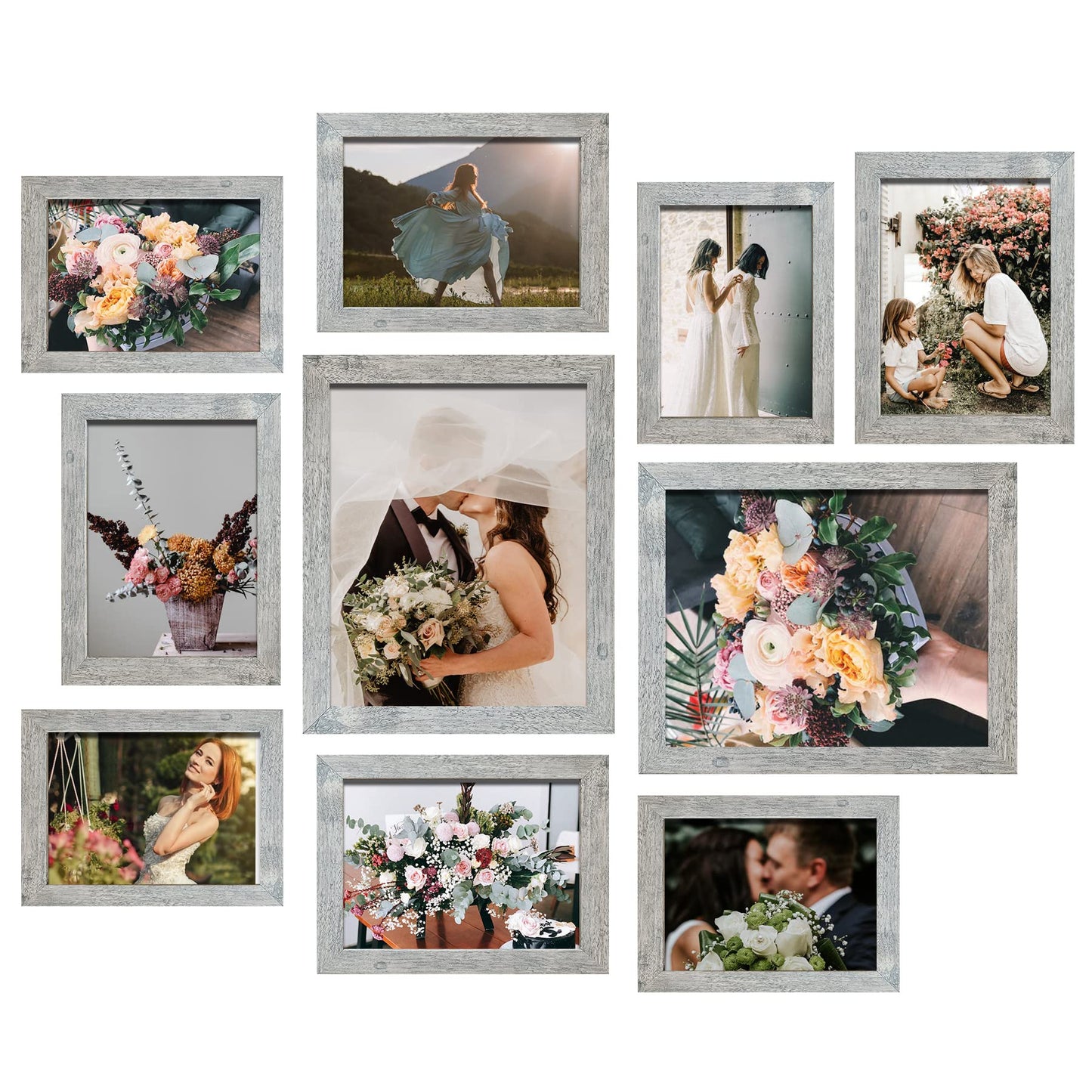 Picture Frame Set 10-Pack, Gallery Wall Frame Collage with 8x10 5x7 4x6 Frames in 3 Different Finishes