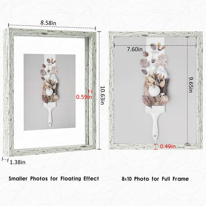 Floating Frame Set of 2, Double Glass Rustic Photo Frame for Wall Hanging or Tabletop, Display 4x6 or 3x5 Photo for Floating Effect