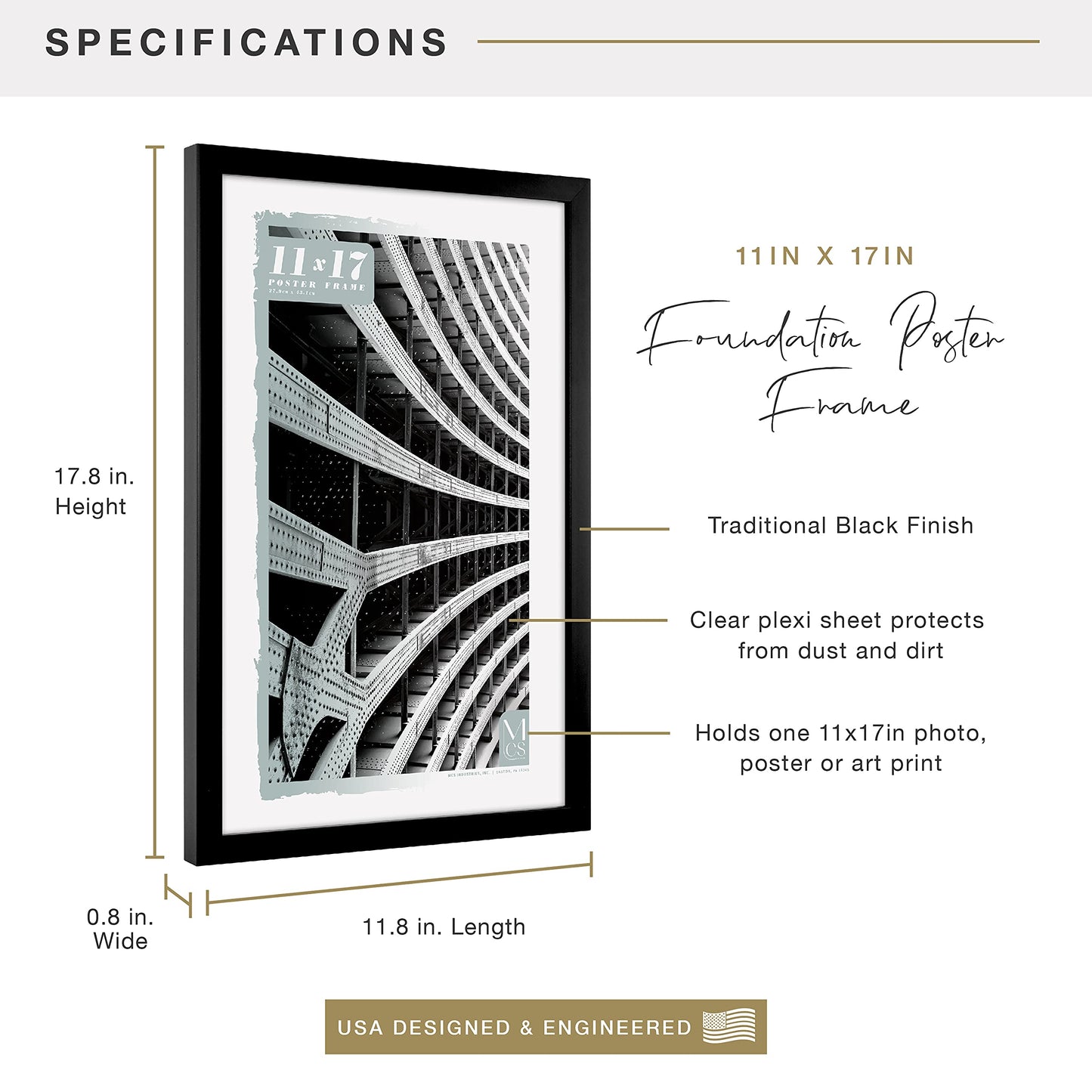 Foundation Poster Frame Traditional Brass, Vertical & Horizontal Wall Hanging Large Picture Frame for Photos, Posters & Art Prints