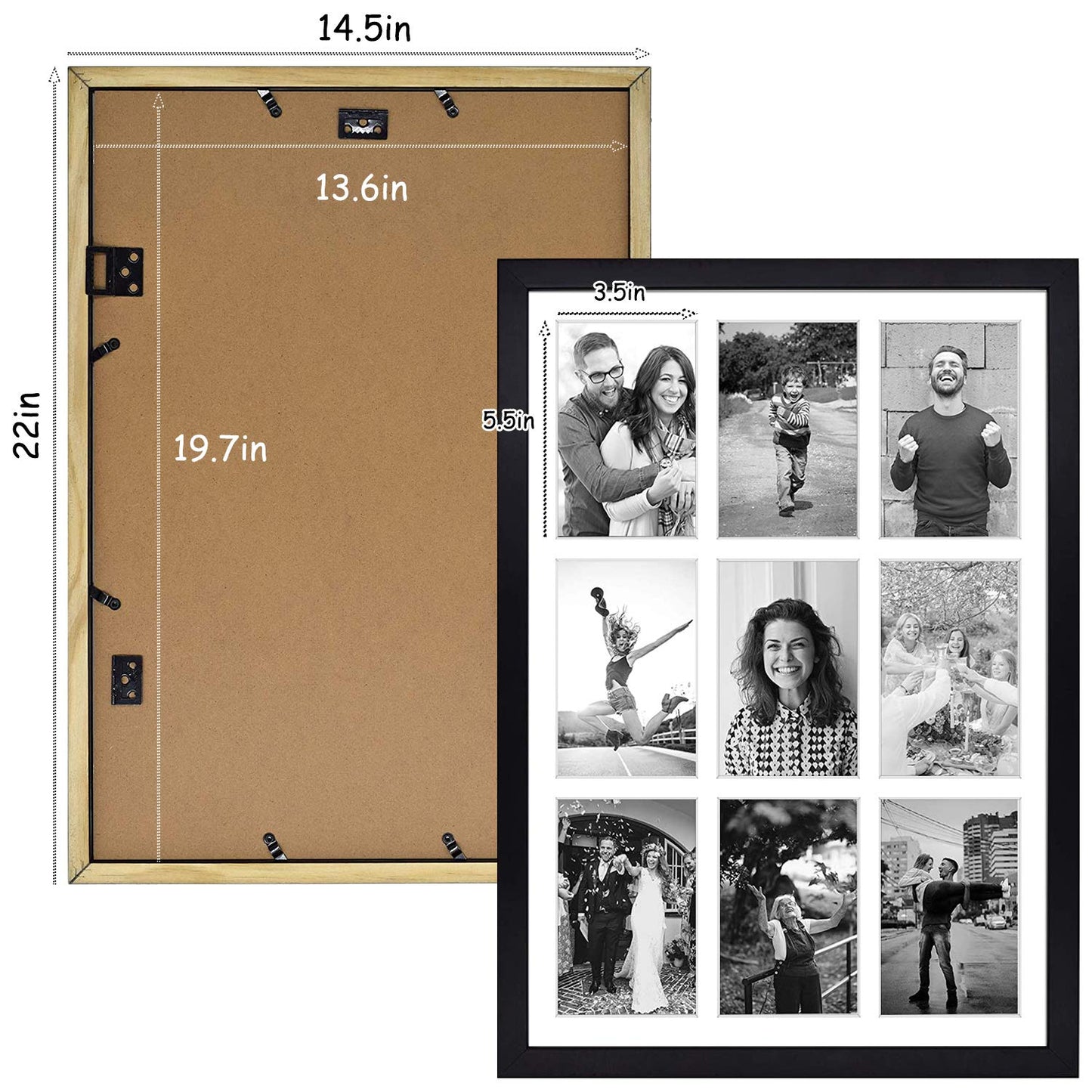 13.6x19.7 Wood Collage Frame with Real Glass and White Displays (9) 4x6 Pictures