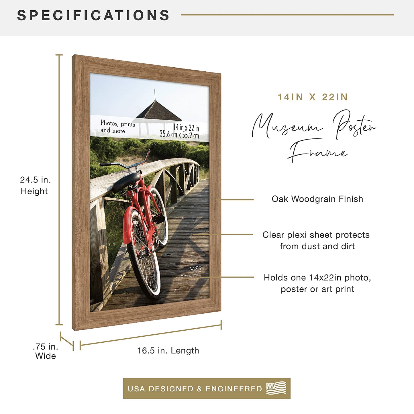 Museum Poster Frame Medium Oak, Vertical & Horizontal Wall Hanging Large Picture Frame for Photos, Posters & Art Prints