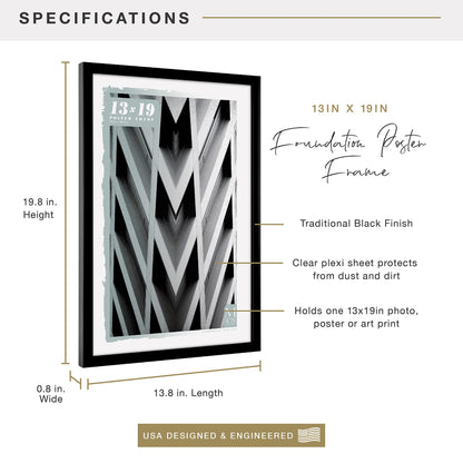 Foundation Poster Frame Traditional Brass, Vertical & Horizontal Wall Hanging Large Picture Frame for Photos, Posters & Art Prints