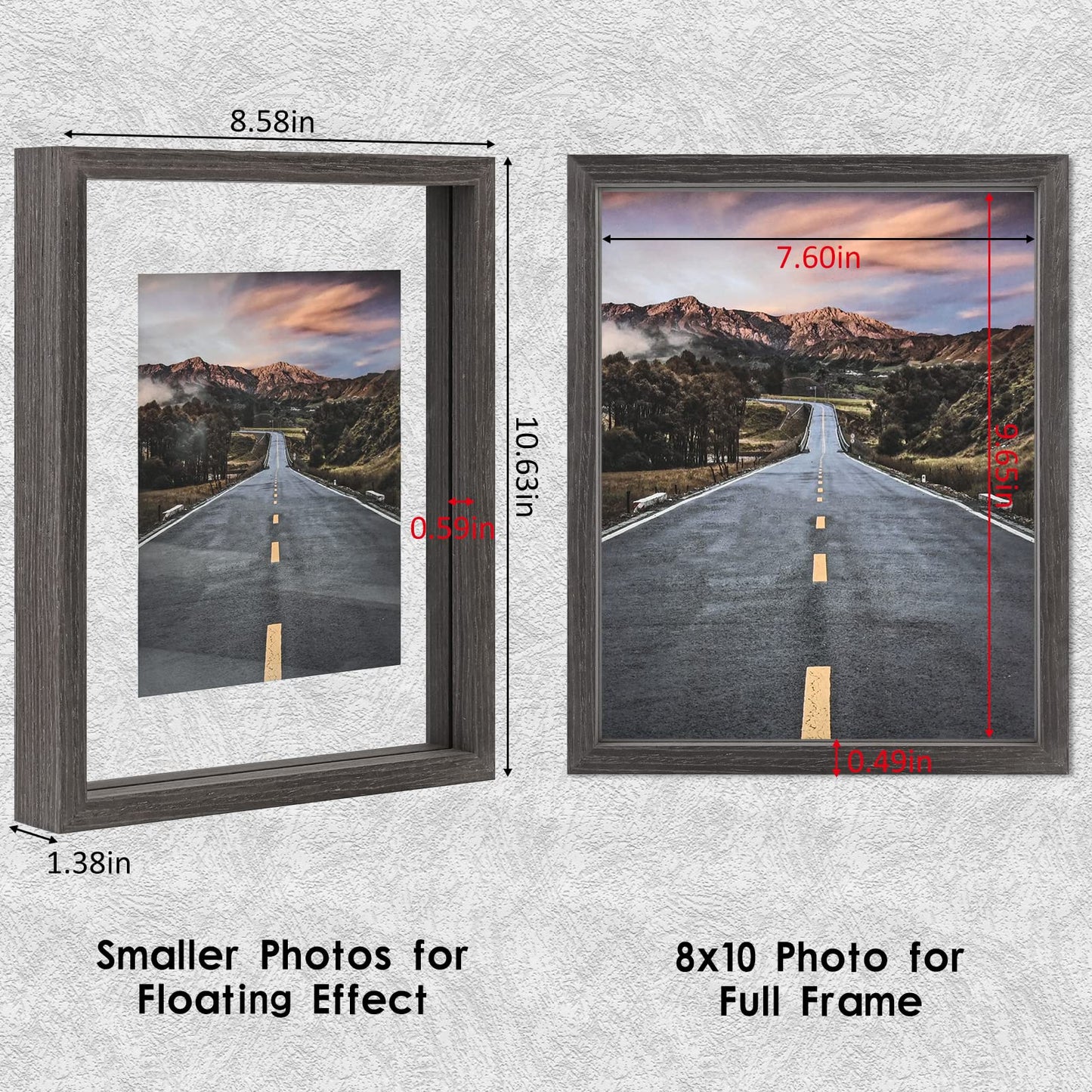 Floating Frame Set of 2, Double Glass Rustic Photo Frame for Wall Hanging or Tabletop, Display 4x6 or 3x5 Photo for Floating Effect