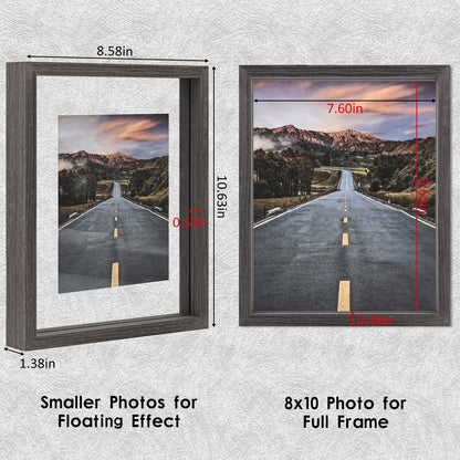 Floating Frame Set of 2, Double Glass Rustic Photo Frame for Wall Hanging or Tabletop, Display 4x6 or 3x5 Photo for Floating Effect