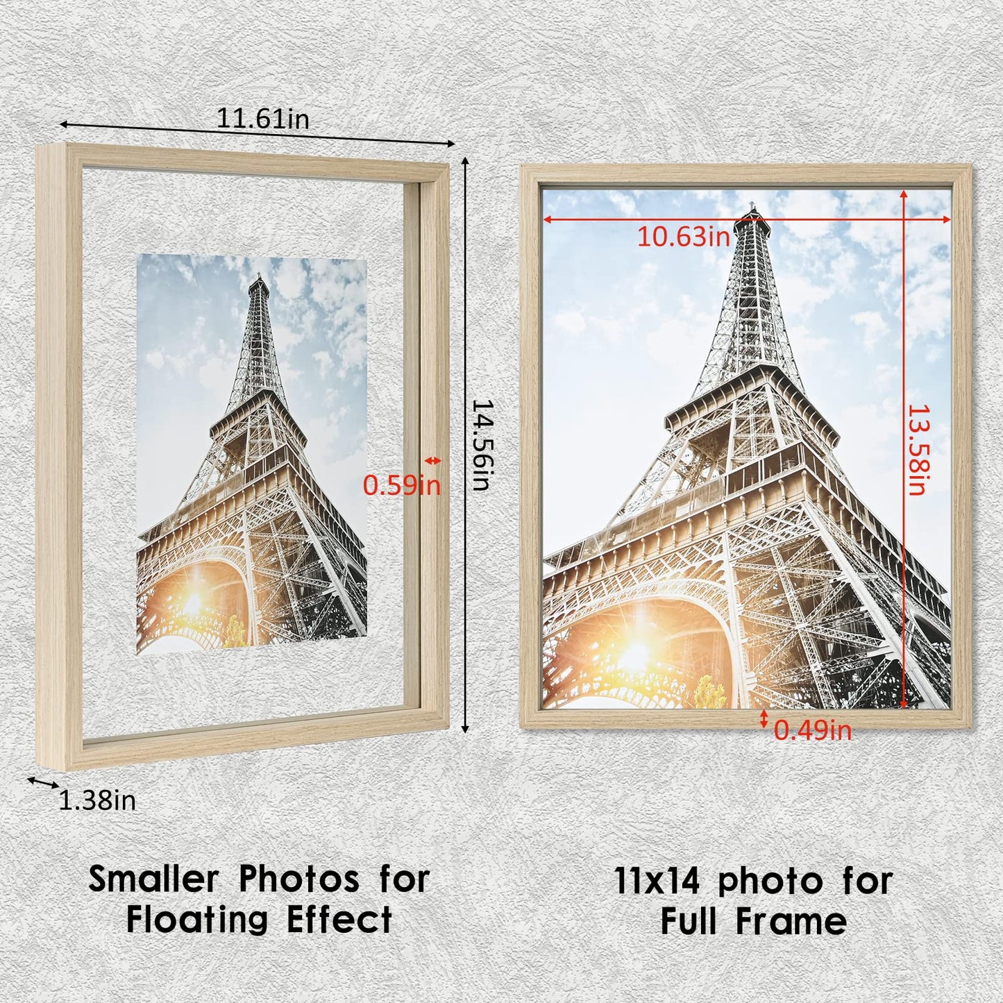 Floating Frame Set of 2, Double Glass Rustic Photo Frame for Wall Hanging or Tabletop, Display 4x6 or 3x5 Photo for Floating Effect