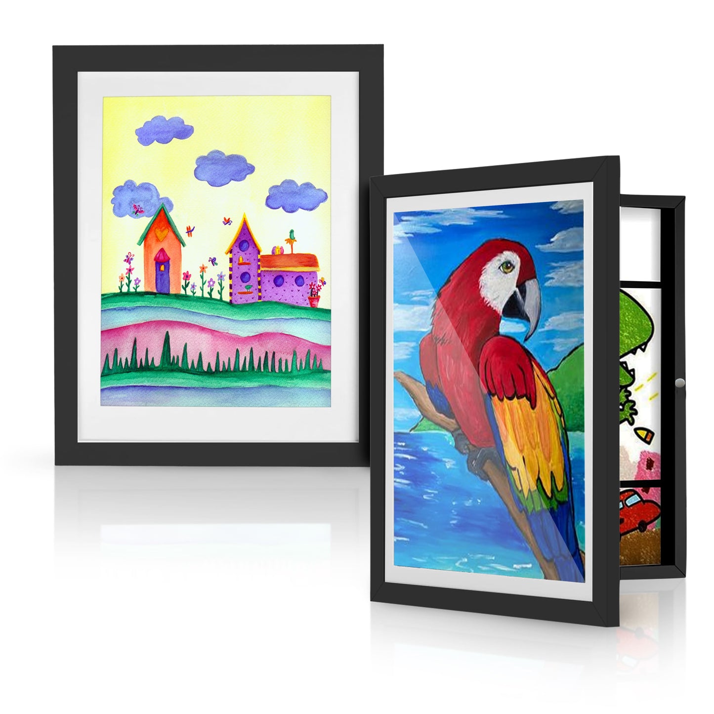 2-Pack Changeable Kids Artwork Frame with Storage - 10x12 Inch, Front-Opening Design, Fits 8.5x11