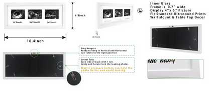 Triple Baby Sonogram Pregnancy Frame White Holds Three 4x6 Photos