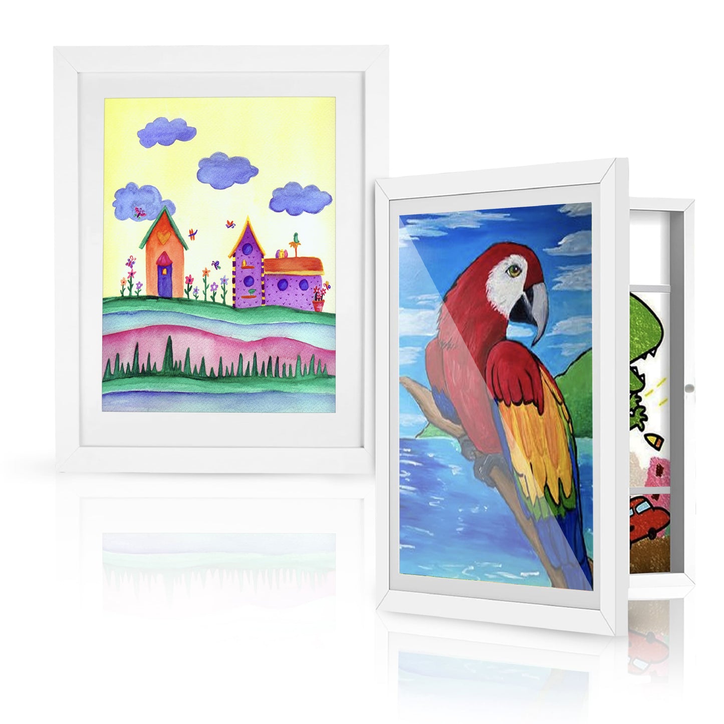 2-Pack Changeable Kids Artwork Frame with Storage - 10x12 Inch, Front-Opening Design, Fits 8.5x11