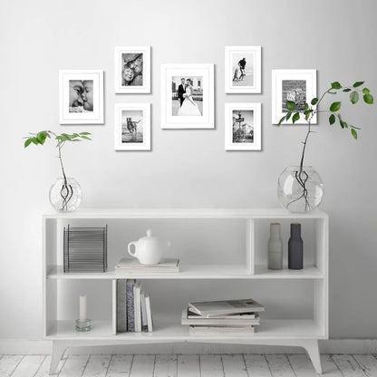 7 Piece White Collage Picture Frames for Wall and Tabletop - One 11x14, Two 8x10 and Four 5x7 Frames